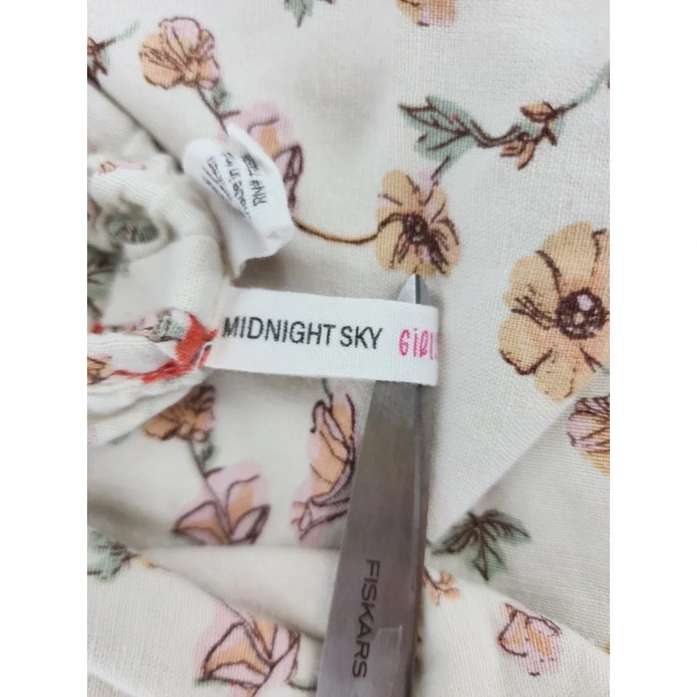 H&M Floral Smocked Crop Top and Pants Set Cream Red Size 12
